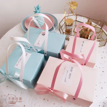 Mėlyna rožinė Nešiojamas saldainių dėžutė šokoladinių cake box Gimtadienio prekių boite dragees de mariage пакеты для печенья 10vnt