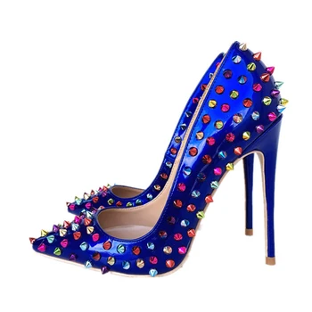 Mėlyna siurbliai batai moteriška kniedės moteris, nuotaka batai ponios batai aukštu kulnu, plius dydis 8-12 cm 33-45 MD021 ROVICIYA