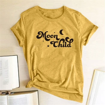 Mėnulis Vaikas Spausdinimas marškinėliai Moterims Vasaros Marškinėliai Moterims Atsitiktinis Estetinės Drabužių Streetwear 