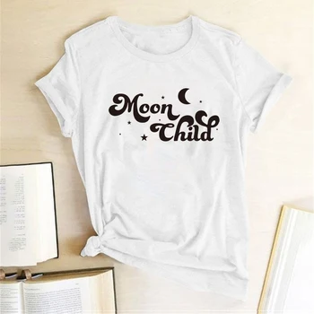 Mėnulis Vaikas Spausdinimas marškinėliai Moterims Vasaros Marškinėliai Moterims Atsitiktinis Estetinės Drabužių Streetwear 