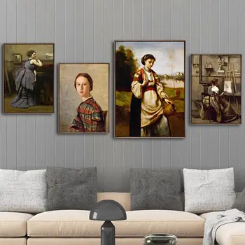 Namo Apdaila Spausdinti Drobė Menas Sienos Nuotraukas Plakatas Drobės Spaudiniai Paveikslų Prancūzijos Jean Baptiste Camille Corot Portretas 3