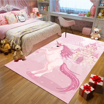 Namo Mergaitė Berniukų kambaryje kiliminė danga, princesė pink kilimai kambarį zonos kilimėliai animacinių filmų vienaragis kūdikių neleidžiančioms slysti tapete individualų dydį