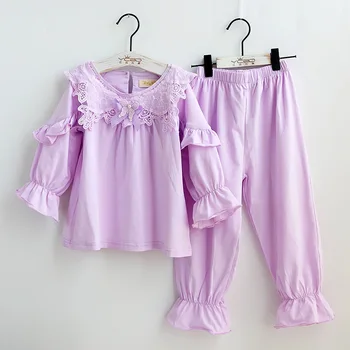Namų Drabužiai Vaikams Pižama Nustatyti Mergaitės Sleepwear Medvilnės Nėriniai Retro Princesė Pižamą Kūdikių Nightclothes Aukštos Kokybės