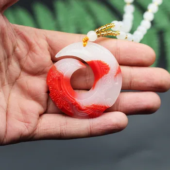 Natūrali Raudona Balta Jade Rune Pakabukas Karoliai Kinijos Mados Žavesio Papuošalai dvipusis Tuščiaviduriai Raižyti Amuletas Vyrams, Moterims, Dovanos