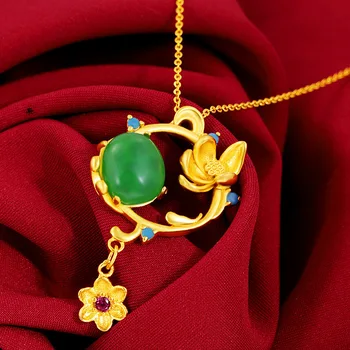 Natūrali Žalioji Hetian Jade Gėlių Karoliai Pakabukas 925 Sidabro Amuletas Mados Juvelyrika Dovanos Moterims