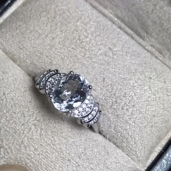 Natūralus akvamarinas žiedas, 925 sidabras, paprastas stilius, 2 karatų brangakmenių, gera kokybe, pigiai