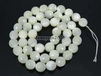 Natūralus Baltas Motina Perlų MOP Akmenų 10 mm Briaunotas Apvalus Prarasti Karoliukai 15
