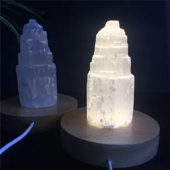 Natūralus kvarco kristalas selenitas bokštas lempos reiki healing namų dekoro mineralinių mėginių ėmimas