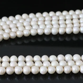 Natūralūs gėlo vandens dirbtiniu būdu išauginti perlai white pearl pusbrangiai prarasti granulės, tinkami karoliai, apyrankės papuošalai 15inch B1326