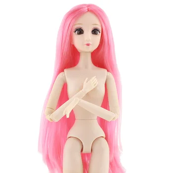 Nauja 30cm 24 Kilnojamojo Sujungta Lėlės, Žaislai Mielas 3D Akis 1/6 Moterų Naked Nude Lėlės Galvos, Kūno, Rankų, Plaukų Lėlės Žaislų Mergaitėms