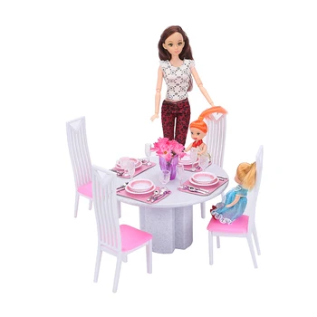 Nauja barbė baldų mini valgomojo stalas, kėdės žaisti lėlės namas 1/6 bjd bonecas namų reikmenys žaislų kambarį Mergina dovana