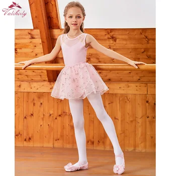 Nauja Rožinė Mergaičių Baleto Suknelė Šokio Kostiumai Vaikams Bodysuit su Siuvinėjimo Minkštas Tutu Sijonas