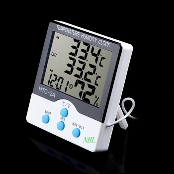 Nauja Skaitmeninė Kambarinė Lauko Termometras su Drėgmėmačiu LCD Temperatūra Drėgnumas Testeris HTC-2A Laikrodis Su 1,5 M Kabeliu Jutiklis