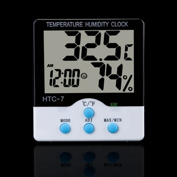 Nauja Skaitmeninė Kambarinė Lauko Termometras su Drėgmėmačiu LCD Temperatūra Drėgnumas Testeris HTC-2A Laikrodis Su 1,5 M Kabeliu Jutiklis