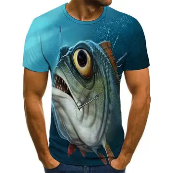 Nauja vasaros 3D atspausdintas žuvų modelis vyrų ir moterų laisvalaikio T-shirt Mados tendencija jaunimo kietas vyriški t-shirt Hip-hop trumpas rankovės