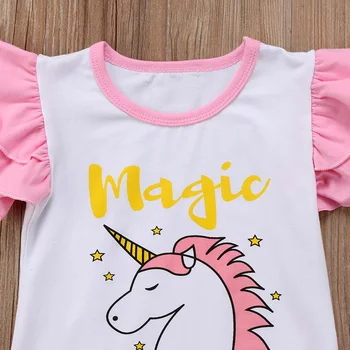 Nauja Vasaros Baby Girl Magic Vienaragis Ruffles Rankovėmis Liemenė marškinėliai Topai+Tutu Boll Suknelė Sijonas, Lankas, 2VNT Vaikams Drabužių Rinkinys