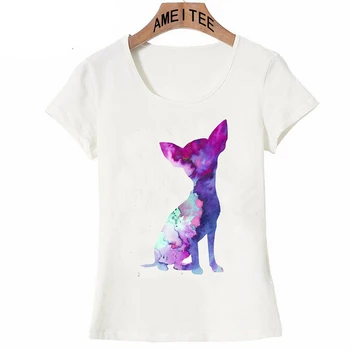 Nauja vasaros Moterims t-shirt Čihuahua akvarelė T-Shirt mergautinė atsitiktinis Viršūnes ponios Tee Mielas šuo art dizaino mergina marškinėliai