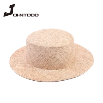 Nauja vyrų ir moterų rankomis austi super-fine flat-top šiaudų skrybėlę lauko keliauti nuo saulės paplūdimyje saulės skrybėlę paplūdimio skrybėlę ponios saulės skrybėlę