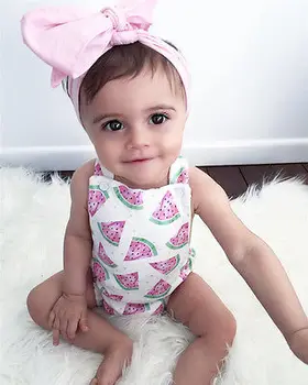 Naujagimio Bamblys Kūdikiui Baby Girl Arbūzas Rankovių Romper Jumpsuit +Lankelis Apranga Sunsuit Drabužiai