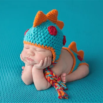 Naujagimio Skrybėlės Fotografijos Rekvizitai Kūdikių Foto Prekėms, Kūdikių Nėrimo Dinozaurų Formos Drabužių Rinkinį, Megztos Kepurės Su Šortai Kepuraitė