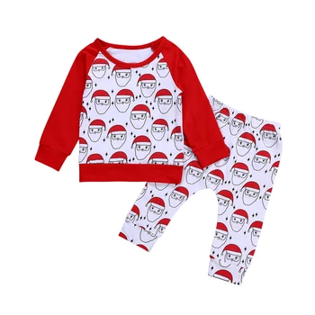 Naujagimį Berniuką Mergaitė Kalėdų Senelio Viršūnes Kelnes 2VNT Komplektus Drabužių kūdikiams, vaikams, mergaitė, berniukas santa medvilnės drabužius rinkinys
