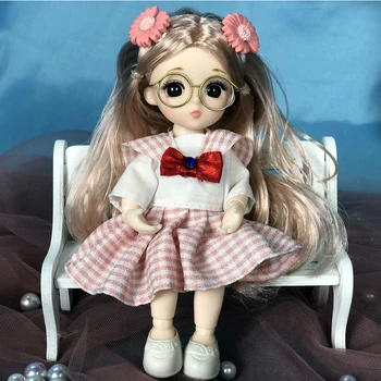 Naujas 17cm BJD Doll 13 Kilnojamojo Bendras Lėlės su Stiklo 3D Akis BJD Lėlės Maža Mergaitė, Ilgi Plaukai, Suknelė, makiažas Žaislų Mergaitėms Dovanų Lėlės