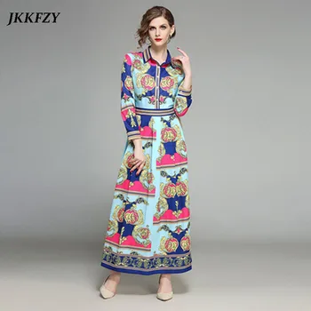 Naujas 2019 Mados Kilimo Ir Tūpimo Tako Dizainerių Pavasario Vasaros Suknelė Moterims Gyvūnų Gėlių Spausdinti Plisuotos Derliaus Maxi Suknelės