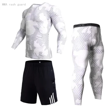 Naujas 3 dalių kostiumas Vyrams Kamufliažas tracksuit Karšto pardavimo Žiemos bėgiojimas kostiumas Suspaudimo triko MMA marškinėliai Quick dry rashgard