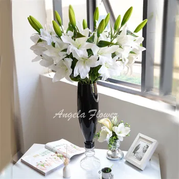 Naujas 3 vadovai 75cm PU nekilnojamojo touch dirbtinis lily šilko puošimas, vestuvių gėlių puokštė namų stalo pasirinkti 4 spalvų gėlė lelija