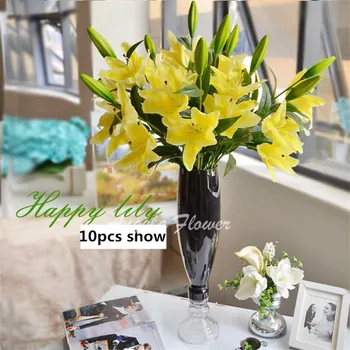 Naujas 3 vadovai 75cm PU nekilnojamojo touch dirbtinis lily šilko puošimas, vestuvių gėlių puokštė namų stalo pasirinkti 4 spalvų gėlė lelija