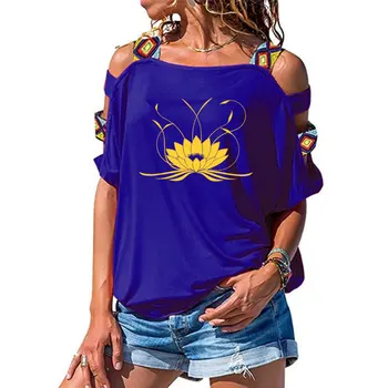 NAUJAS 3d Lotus Mandala Moterų marškinėlius Medvilnės Atsitiktinis Juokingi marškinėliai Mergaitei, trumpomis Rankovėmis Seksualus Tuščiaviduriai Iš Peties Viršaus Tee