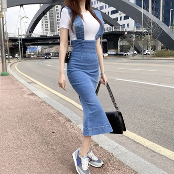 Naujas atvykimo mados moterų office lady elegantiškas temperamentas atsitiktinis sijonas rudenį džinsinio audinio sijonas padalinta paprasta jaunų mėlyna bodycon sijonas