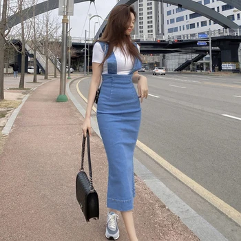 Naujas atvykimo mados moterų office lady elegantiškas temperamentas atsitiktinis sijonas rudenį džinsinio audinio sijonas padalinta paprasta jaunų mėlyna bodycon sijonas