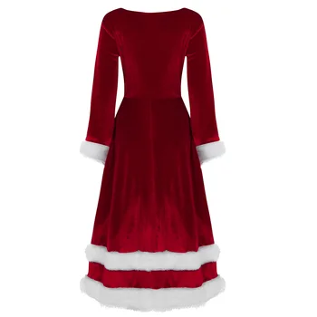 Naujas Atvykimo Moterų Ponios Minkštas Aksominis Samtelis Kaklo, Ilgomis Rankovėmis Ponia Kalėdų Senelio Kostiumas Suaugusiųjų Kalėdų Fancy Dress-Up Suknelė Rinkiniai
