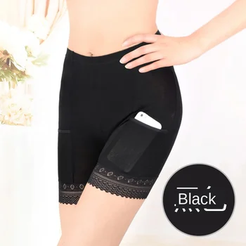 Naujas Atvykimo Sexy nėrinių pusėje su kišenėje išlaikyti iš šviesos moterų saugumo kelnes vidurio juosmens modalinis kelnaitės trumpas triko moterims