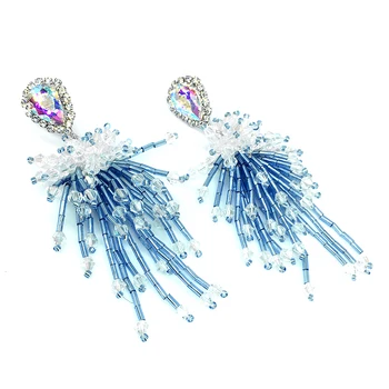 Naujas atvykti korėjos dizaino rankų darbo lašas auskarai mėlyna granulių ilgai kutas gėlių fejerverkų šalis atostogų bižuterijos moterims