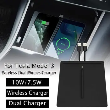 Naujas Belaidis Telefono Kroviklis Dual Telefonų Įkrovimo Neleidžiančioms slysti Automobilį Mount Auto Už Tesla 3 Pavyzdys Visiems Qi leido 