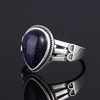 Naujas Dizainas Punk Mėlyna Smiltainio Žiedas Moterims 925 Sidabro Fine Jewelry Šalies Jubiliejų, Vestuvių, Sužadėtuvių Gimtadienio Dovana