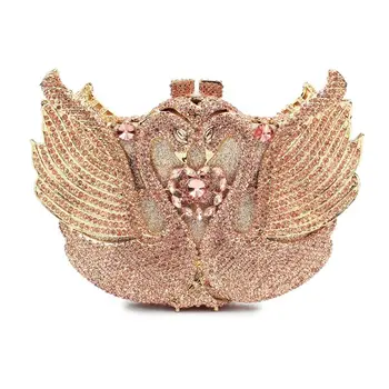 Naujas dizainas šampano swan sankabos krepšys krištolo akmens vakare maišelį ponios rankinėje (88141A-C)