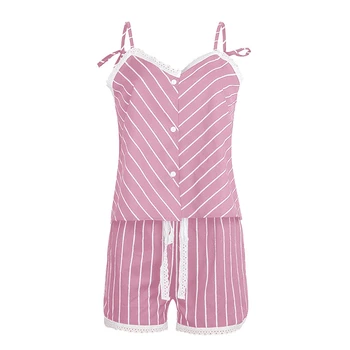 Naujas Dryžuotas Loungewear Miego Pajama Rinkinys Sexy Nėrinių Sleepwear Moterys Vasarą Pyjama Femme, Mados 2 Vnt Šortai Pižama Moterims