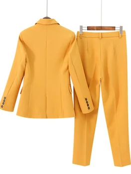 Naujas geltonas kostiumas kostiumas moterų korėjos mados įžymybė temperamentas plonas kostiumas moterims laisvalaikio verslo reikalų kostiumas Rinkiniai, Dydis XS-XXL