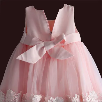 Naujas gimęs kūdikis mergina suknelė rožinės spalvos nėrinių kūdikių vestuves kamuolys suknelė pearl rankovių merginos kalėdų drabužius vestido infantil 6M-4Y