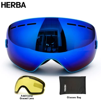 Naujas HERBA prekės slidinėjimo akiniai dvigubai UV400 anti-rūko didelis slidinėjimo kaukę, akinius, slidinėjimo, vyrų, moterų, sniego snieglentės akiniai HB3-2