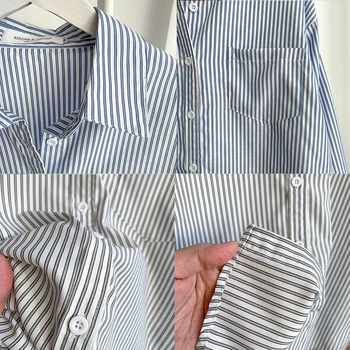 Naujas ilgomis Rankovėmis Marškinėliai Moterims Palaidinės Prarasti Dryžuotas Moterų Marškinėliai Topai Single-breasted Office Ponios Atsitiktinis Blosue Blusas 13057