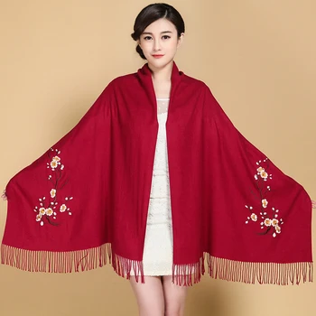 Naujas Kinijos Siuvinėti Gėlių Šalikas Ponios Ethinc Stilius Žiemą Šiltas Tirštėti Pashmina Kašmyras Negabaritinių Šalikas Moterims