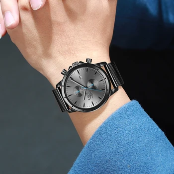 Naujas LIGE Prekės ženklo Vyrai Laikrodžiai Chronograph Kvarcas Žiūrėti Vyrams iš Nerūdijančio Plieno, atsparus Vandeniui Sporto Laikrodis, Laikrodžiai, Verslo reloj hombre