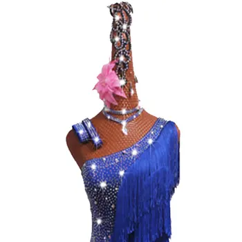 Naujas Lotynų Šokių Suknelė Lotynų Sijonas Konkurencijos Dress Kostiumai, Atliekanti Suknelė Blizgančių Cirkonio Royal Blue Kutas Skirtes Padarė