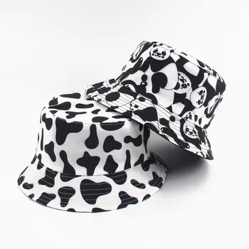 Naujas Mados Karvė Spausdinti Hat, White Black Kibiro Kepurę Grįžtamasis Žvejys Kepurės Vasaros Skrybėlės Moterims Gorras
