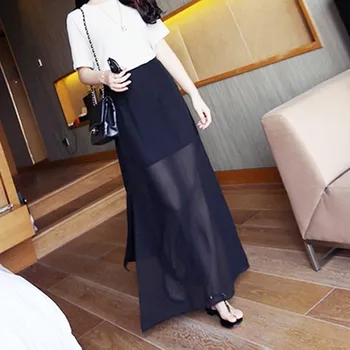 Naujas Mados Korėja stiliaus moteris maxi ilgas chiddon sijonai,seksualios Padalinta sijonas,kli dydis Bohemijos paplūdimio sijonai Juoda balta res M-8XL