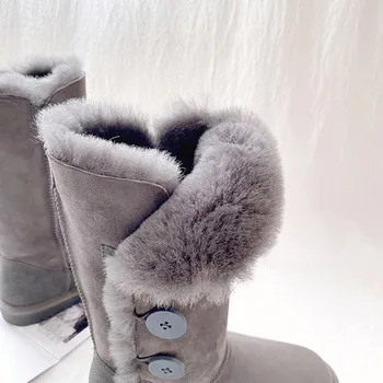 Naujas mados mygtuką formos avikailis odos sniego batai natūralaus kailio, žieminiai batai neperšlampami šiltas, storos vilnos batai vaikams